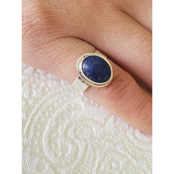 Vintage Sterling Silver Lapis Lazuli Pinky Ring - Picture 7 of 8